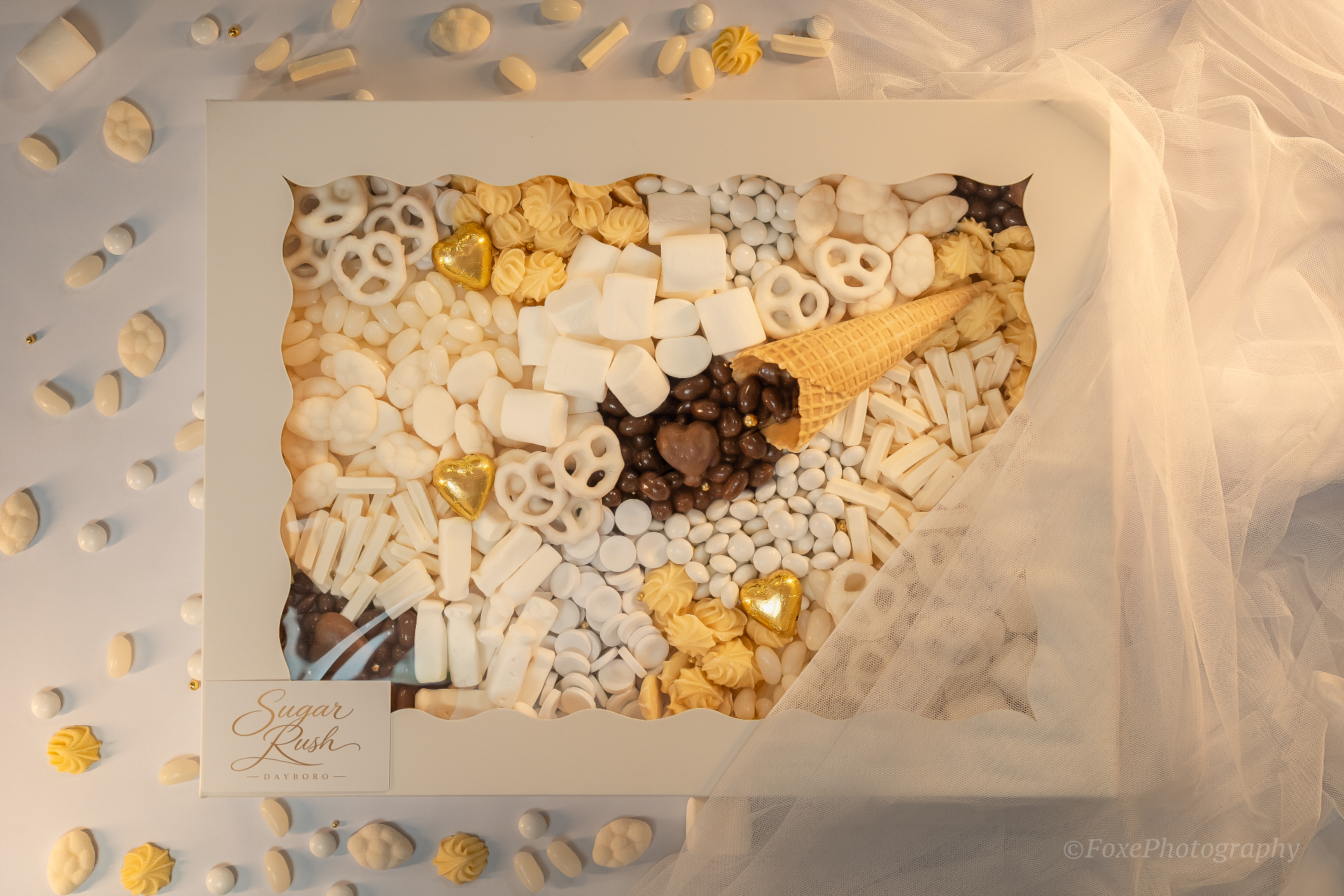 White and gold styled sweet platter
